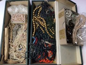 Quantity of vintage beads and simulated pearl necklaces (2 boxes)