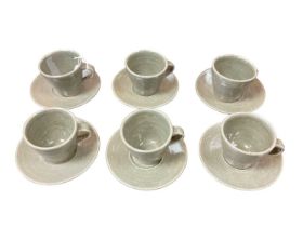 Set of six Leach St Ives pottery coffee cups and saucers