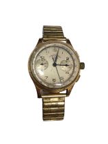 18ct gold cased 'Chronographe Suisse' wristwatch on a plated expandable bracelet