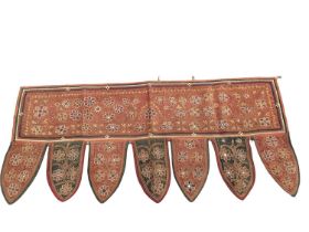 Two Vintage Indian Rajasthan Toran door hanging with frieze edging, finely embroidered in chain stit