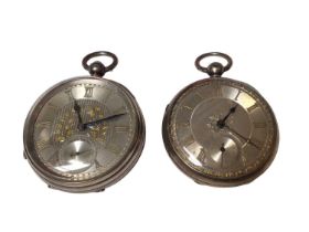 Edwardian silver cased pocket watch with silvered dial and one other similar silver pocket watch (2)