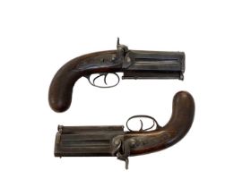Fine pair mid-19th century double barrelled over and under 16 bore percussion overcoat/ Officers pis