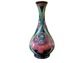Moorcroft pottery vase decorated in the Eve Burgundy pattern, signed Rachel Bishop, dated 2008, 23.5