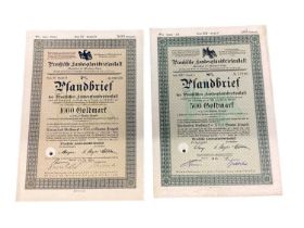 Eight 1930s German bank bond certificates including 1000 Gold Marks