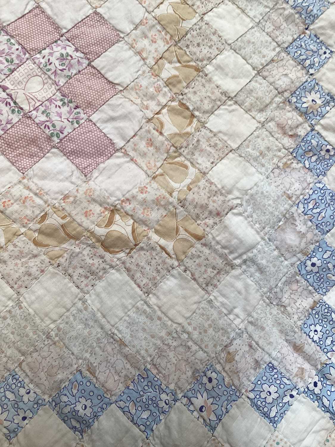 Cotton patchwork quilt 200 x 190 cms approximately c.1930's. - Image 5 of 12