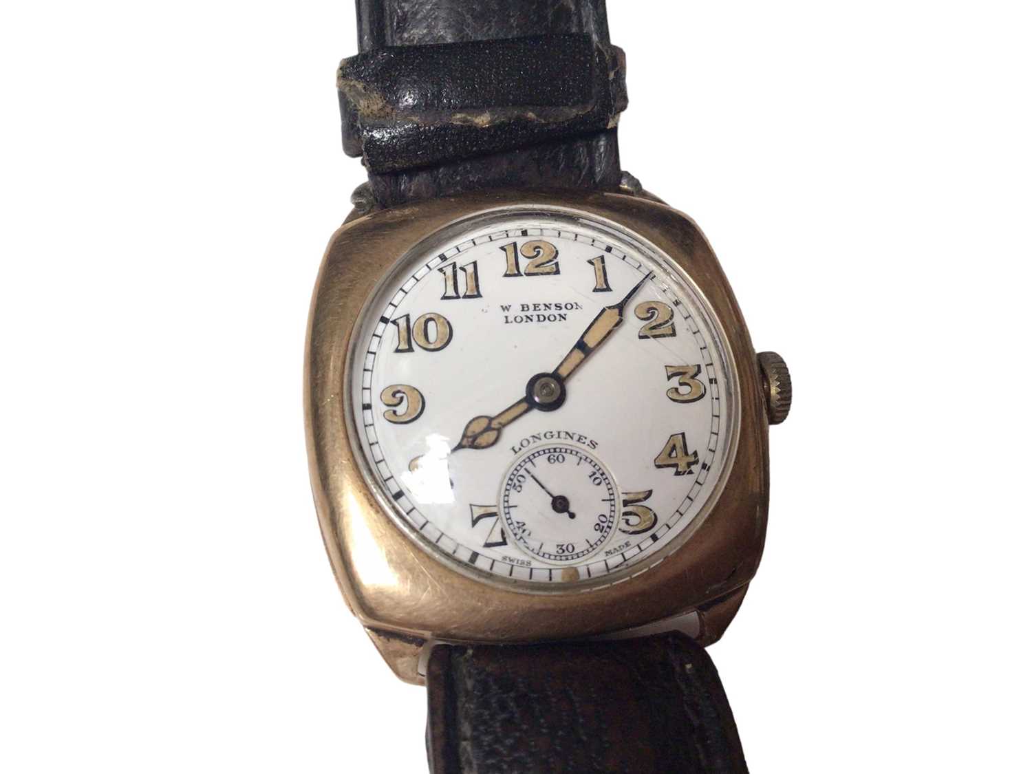 1930s 9ct gold cased W. Benson Longines wristwatch on leather strap, together with a gold plated Ing - Image 3 of 8