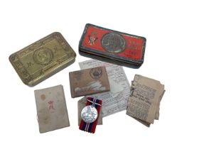 Boer War Chocolate tin, together with a First World War Princess Mary Gift Tin and small group of mi