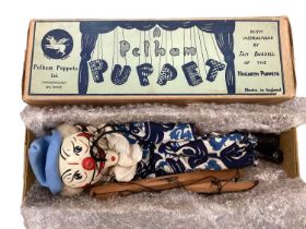 A rare Pelham Puppet SM white faced clown, in original card box