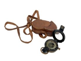 Second World War Era Officers compass by H. Hughes & Son Ltd, London in brown leather field service