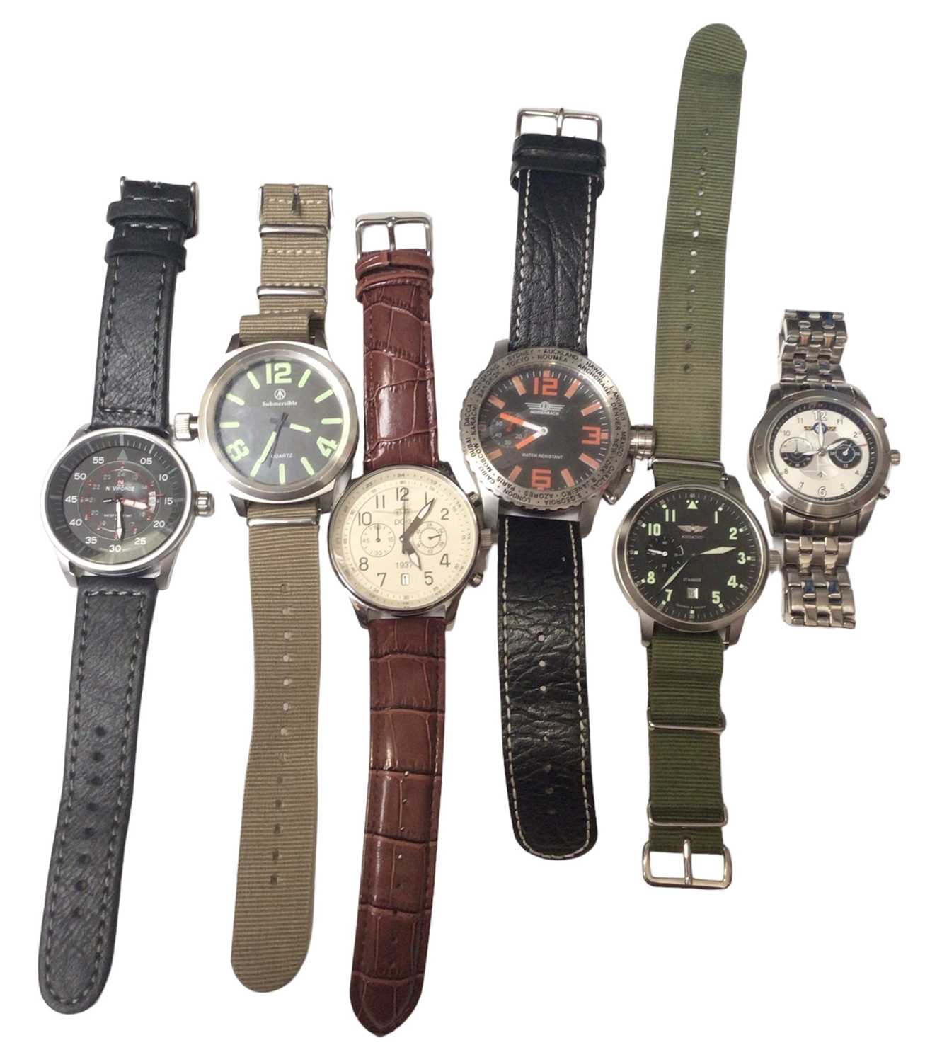 Group of six military style wristwatches