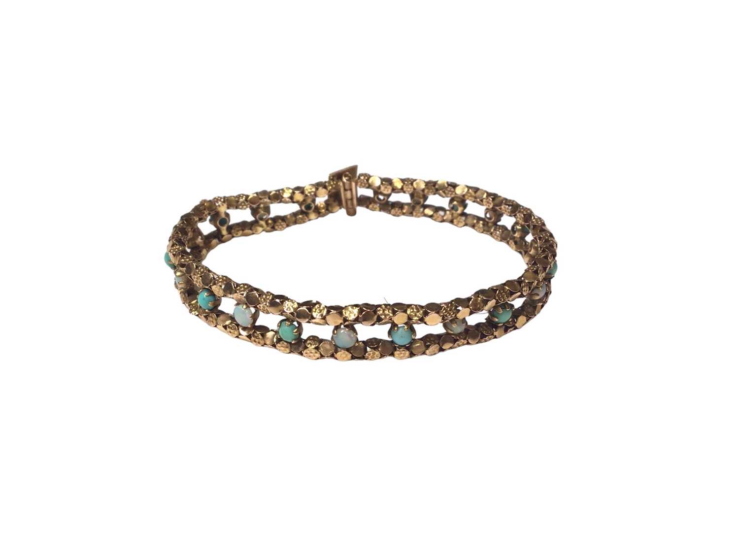 14ct gold opal and turquoise cabochon bracelet