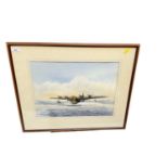 Aviation watercolour of a Sunderland flying boat, mounted in glazed frame, 43.5 x 32cm