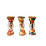 Three Wedgwood Clarice Cliff limited edition vases - Sunburst, Sliced Circle and Cubist, 22.5cm high