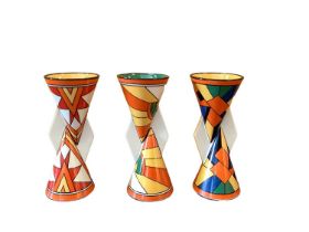 Three Wedgwood Clarice Cliff limited edition vases - Sunburst, Sliced Circle and Cubist, 22.5cm high