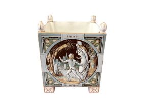 Victorian Minton pottery jardinière depicting the four seasons, impressed marks and date code for 18