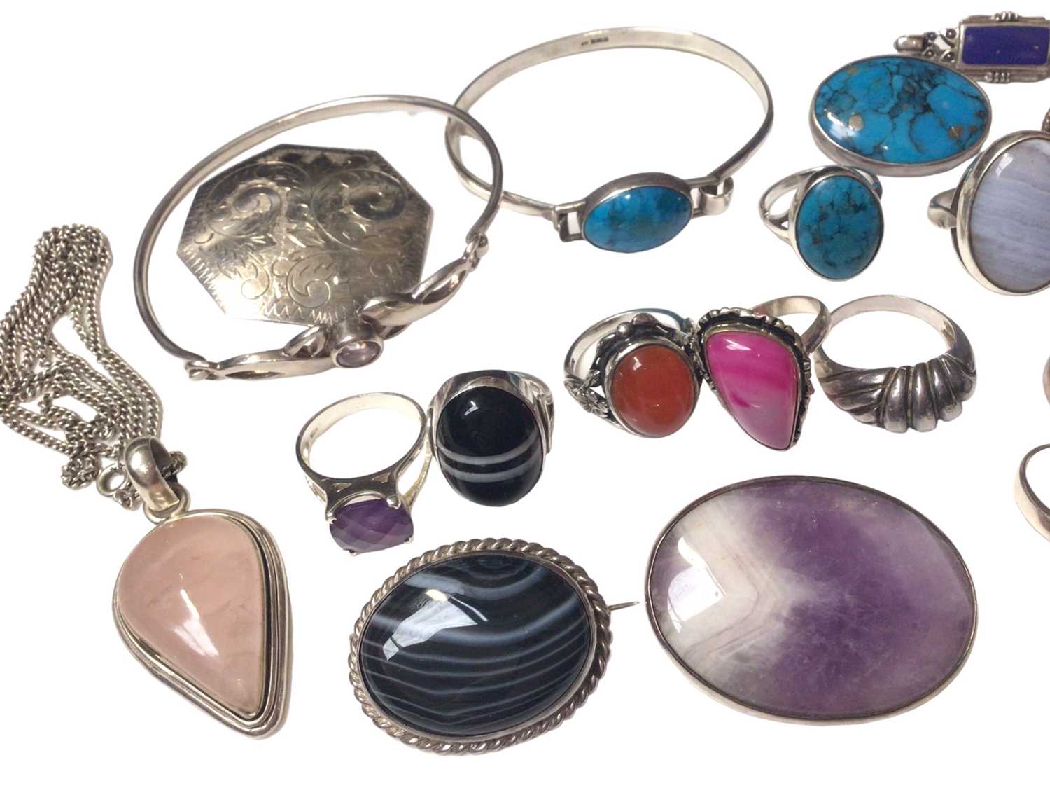 Group of silver and white metal jewellery set with semi-precious gemstones - Image 2 of 3