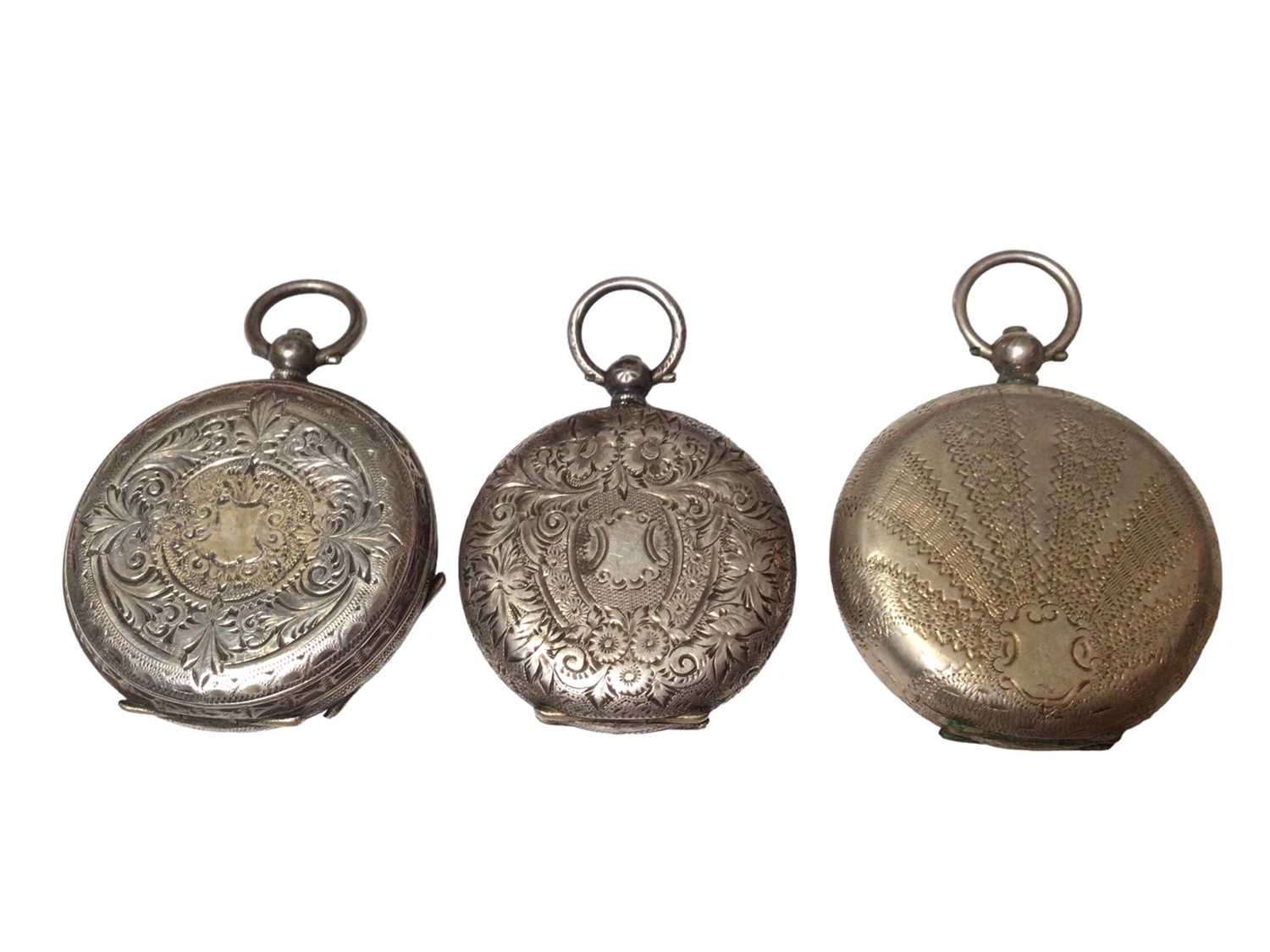 Three late 19th century ladies silver fob watches with painted and jewelled enamel dials - Image 2 of 3