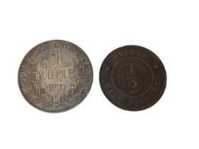 World - Cyprus Bronze ½ Piastre 1886 VF and German East Africa silver Rupee 1907J GVF-AEF (2 coins)