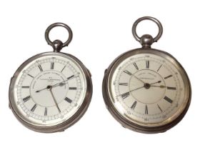 Edwardian silver cased chronograph pocket watch by Lazarus Rosenberg, Leeds and another similar (2)