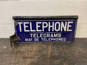 Original double-sided enamel telephone sign on bracket, 56cm x 26cm