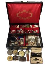Jewellery box containing antique and vintage costume jewellery and bijouterie