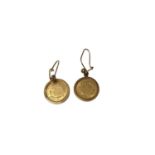 Pair of 19th century American 1 Dollar coins, 1853, in gold earring mounts
