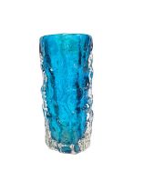 Whitefriars Kingfisher blue bark vase, designed by Geoffrey Baxter, 15cm high