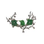 1960s Christian Dior paste set floral spray brooch with three green lucite flowers, 6.5cm