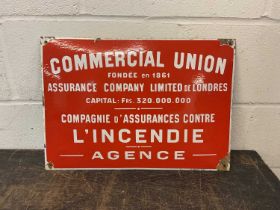 Vintage French enamel sign for Commercial Union Assurance, 50cm x 35cm