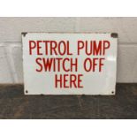 Vintage enamel 'Petrol Pump' sign, 30.5cm x 20cm