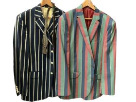 Ede & Ravencroft blue and white striped wool blazer 42L and same make bow tie, Samuel Windsor cotton