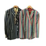 Ede & Ravencroft blue and white striped wool blazer 42L and same make bow tie, Samuel Windsor cotton