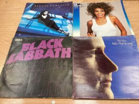 Box of LP records and 12 inch singles including Kate Bush, Rainbow, Secret Affair, Human League, Edd