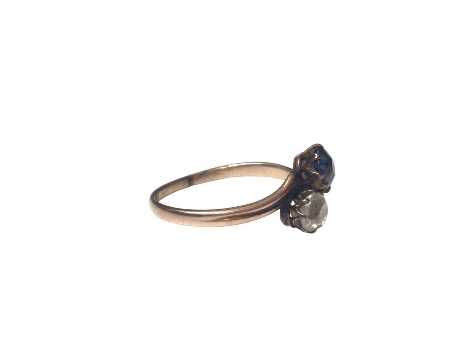 Victorian sapphire and diamond two stone cross over ring - Image 3 of 4