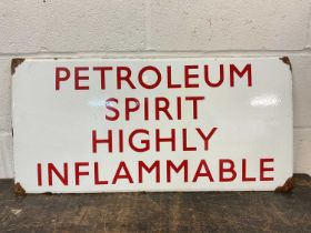 Vintage 'Petroleum Spirit Highly Flammable' enamel sign, 78.5cm x 38cm