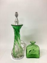 Good quality green and clear glass table lamp, 54cm including fitting, together with a green glass d
