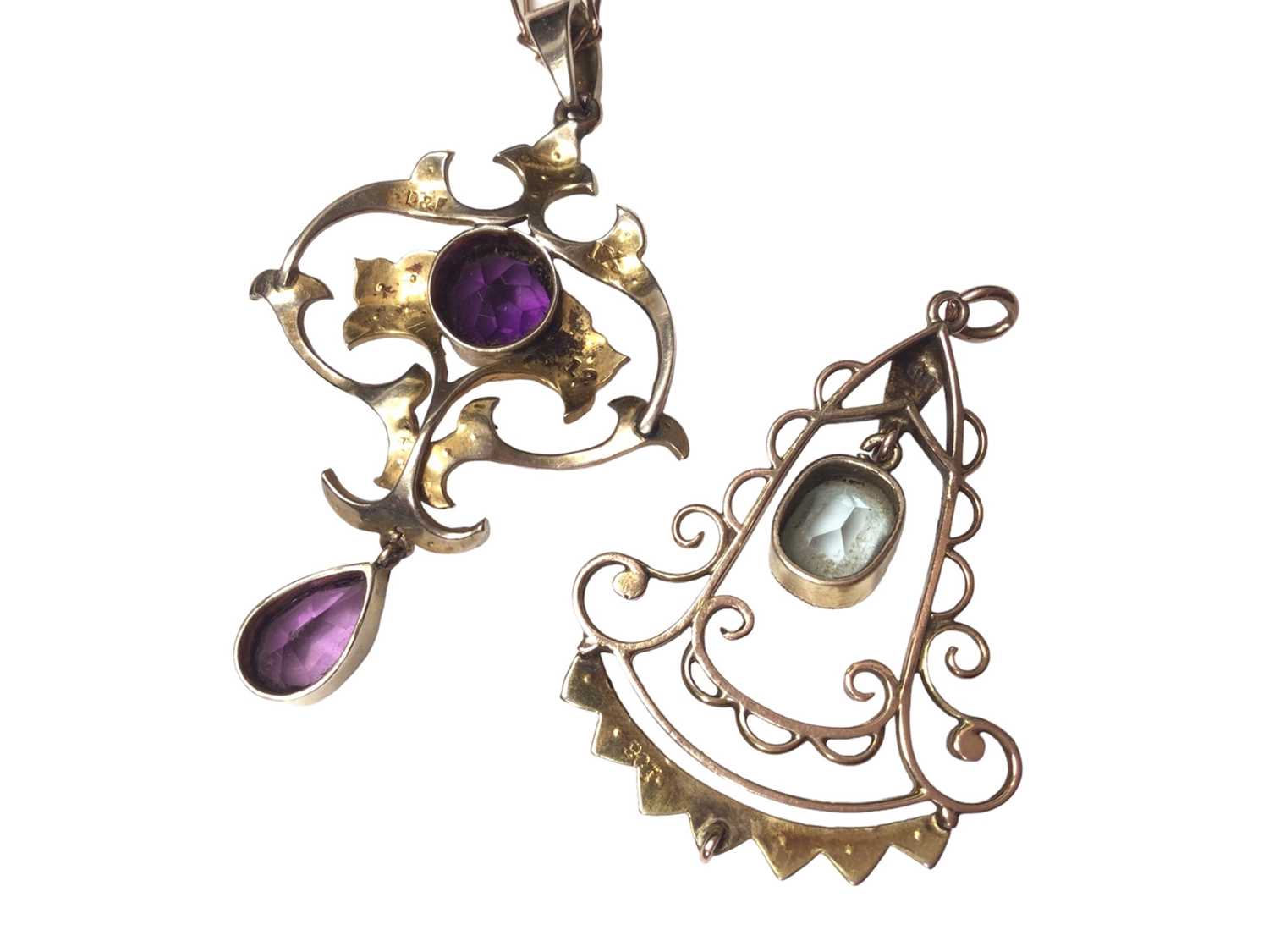 Edwardian gold amethyst and seed pearl pendant necklace on chain together with an Edwardian gold and - Image 2 of 3