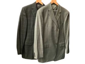 Ede & Ravencroft dark grey check wool suit with a spare pair of matching turn-up trousers, size 44L