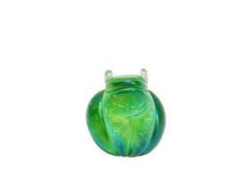 John Ditchfield Glasform iridescent green frog paperweight, signed