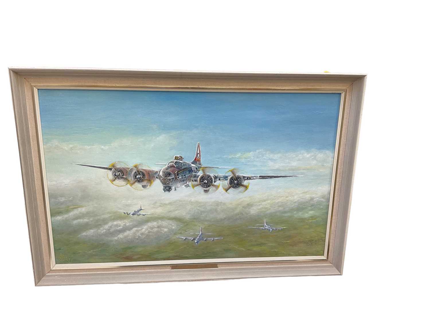 Tony Carey oil on board study- 303rd Bomb Group, 8th Air Force Target Oschersleben, 11th Jan 1944, d