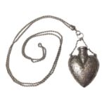 Late Victorian silver heart shaped scent bottle with engraved foliate decoration by Sampson Mordan,
