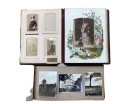 Box of mixed ephemera including album containing cabinet cards and carte de visites, photographs, ne