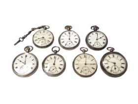 Seven silver cased pocket watches including two by J.W. Benson