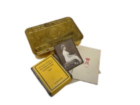 First World War Princess Mary Gift Tin, with partial original contents comprising tobacco packet, ca