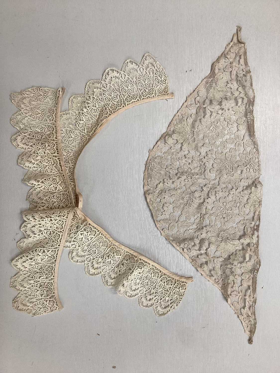 Selection of lace items including collars and cuffs, bobbin lace, blonde lace , metallic thread lace - Image 12 of 12