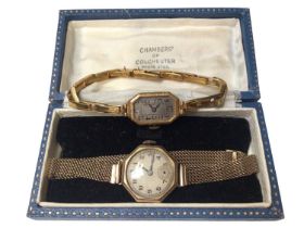 Two vintage 9ct gold ladies wristwatches both on 9ct gold bracelets