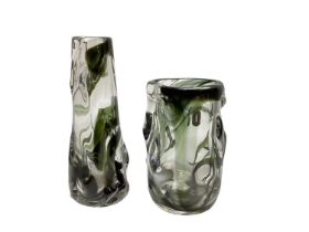 Two Whitefriars streaky knobbly vases, one with original label, 24.5cm and 18cm high