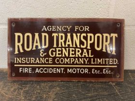 Small 'Road Transport & General Insurance Company' enamel sign, 35.5cm x 19cm