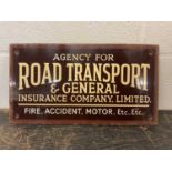 Small 'Road Transport & General Insurance Company' enamel sign, 35.5cm x 19cm