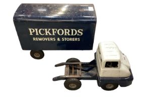 Tri-ang tinplate Pickfords lorry, Puff-Puff train and a Tonka digger